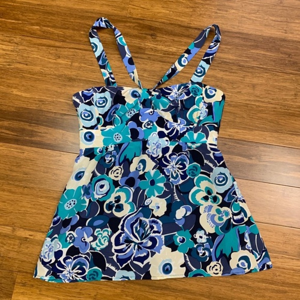 Nanette Lepore Floral Silk Top Womens Size 2 Blue Corset Style Sleeveless Y2K